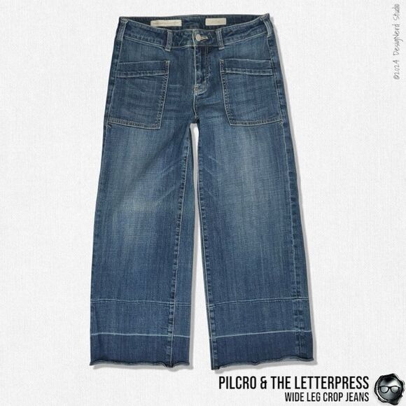 ANTHROPOLOGIE PILCRO & THE LETTERPRESS WIDE LEG CROP SAILOR JEANS SIZE 28 - Picture 1 of 13